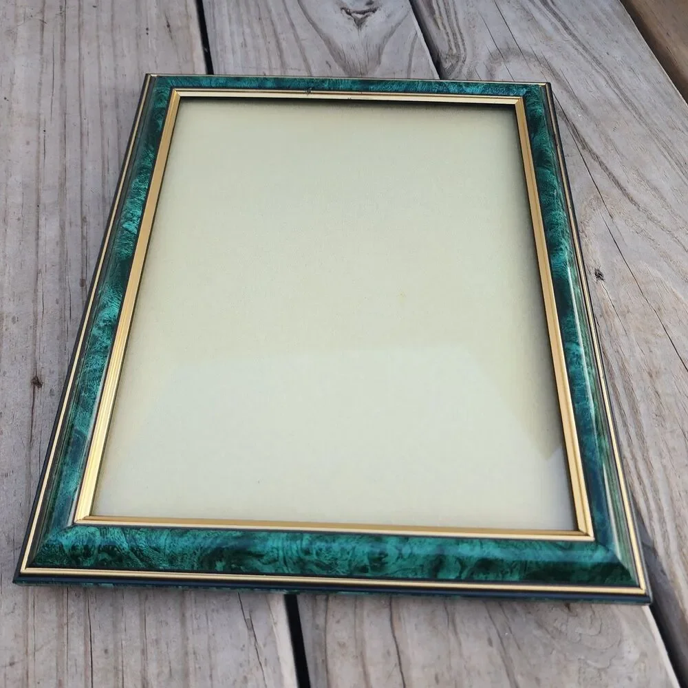 Vintage Green,Gold & Black 11x9 Glass Picture Frame Collectible Made in Thailand